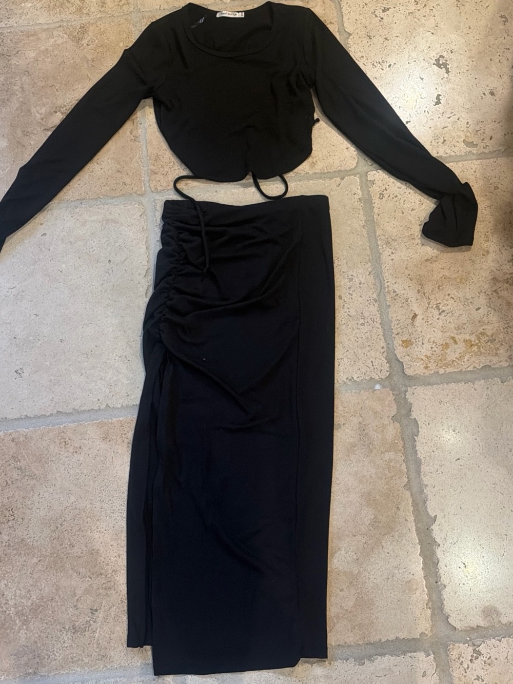 Black Ruched Side Maxi Skirt -  Women